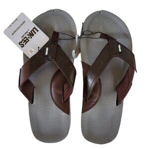 Muk Luks Flip Flop Sandals Men's Size 13 LUK· EES Brown Faux Leather Cushioned